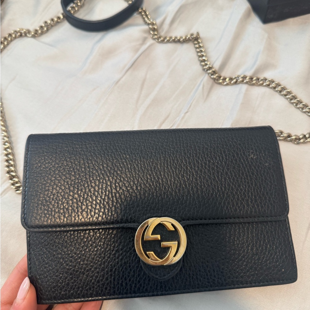Gucci Black Leather Crossbody with Gold Accent